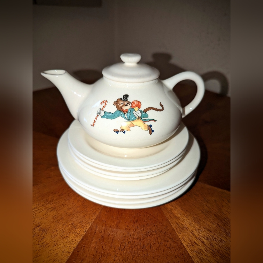 Vintage Teapot and Plates.Edwin M. Knowles China Co. Made in USA 42-6